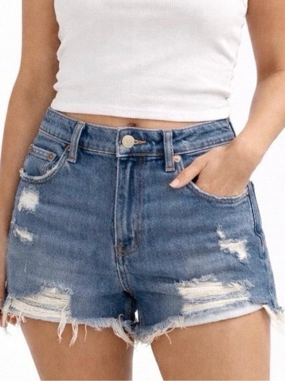 ABERCROMBIE & FITCH | The Mom Short High Rise Distressed Denim Shorts Sz. 24